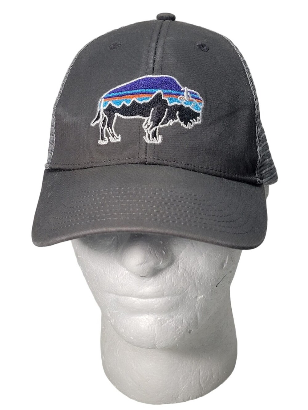 Patagonia Fitz Roy Buffalo Bison Hat Snapback Mesh Gray Baseball Cap